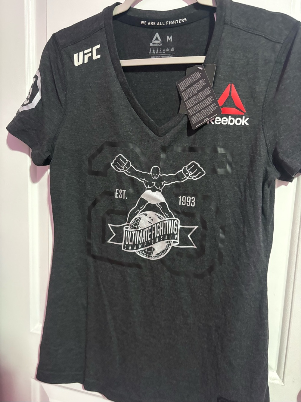 Reebok' Black UFC Graphic V-Neck Top